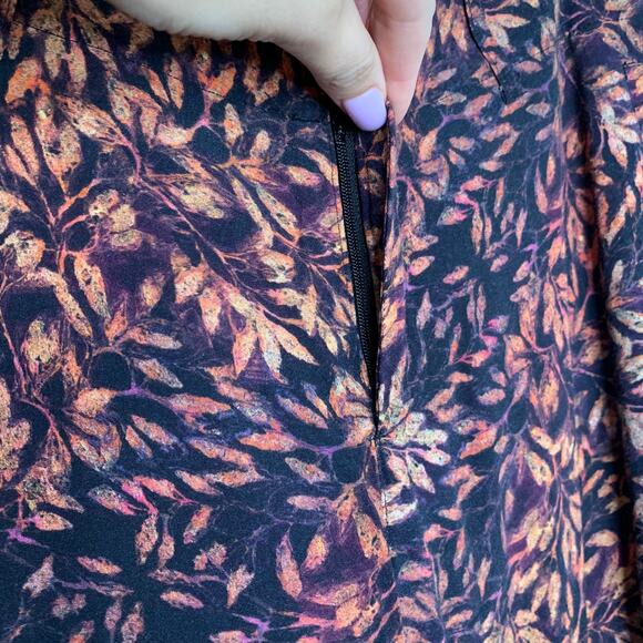 Peruvian Connection Pants  Rust Leaf Print Black Straight Leg Mid Rise Pockets - Picture 7 of 12